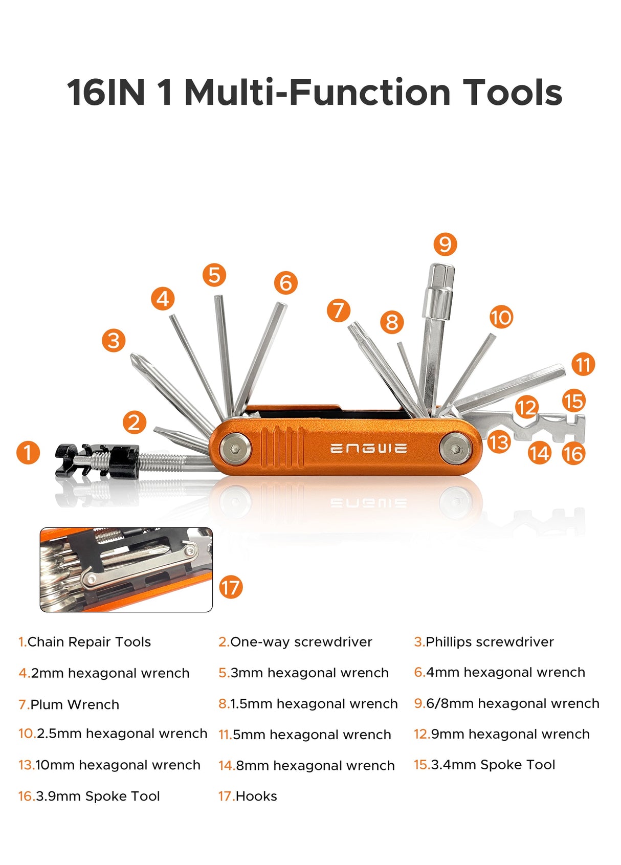 17 multi-function  tools from ENGWE kit repair tool