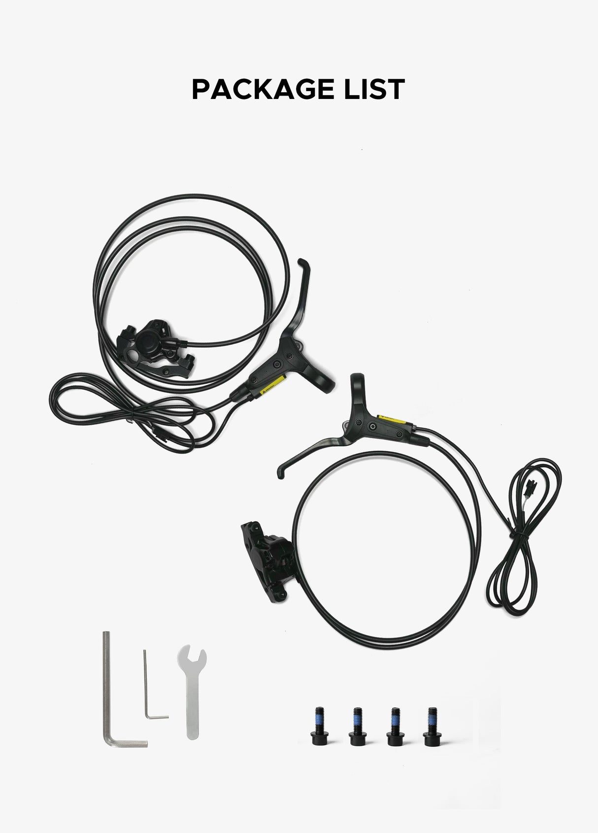 Package includes wrench, screws and cables